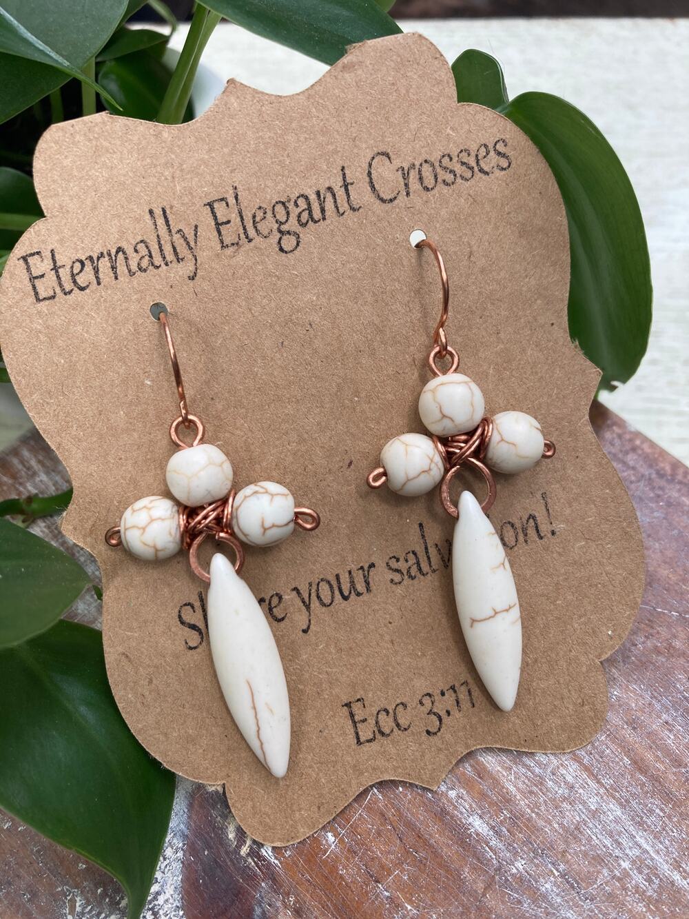 White Howlite Cross Dangle Earrings